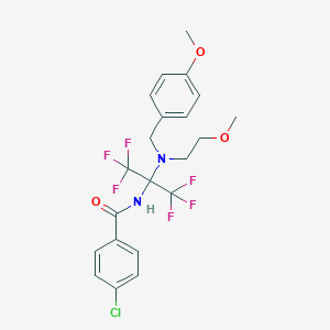 molecular formula C21H21ClF6N2O3 B396357 4-chloro-N-[2,2,2-trifluoro-1-[(4-methoxybenzyl)(2-methoxyethyl)amino]-1-(trifluoromethyl)ethyl]benzamide 