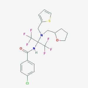 molecular formula C20H19ClF6N2O2S B396358 4-chloro-N-[2,2,2-trifluoro-1-[(tetrahydrofuran-2-ylmethyl)(thien-2-ylmethyl)amino]-1-(trifluoromethyl)ethyl]benzamide 