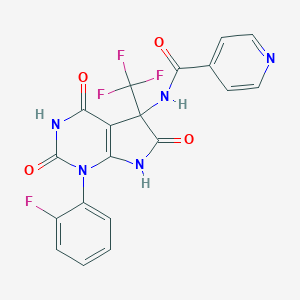 molecular formula C19H11F4N5O4 B396364 N-[1-(2-fluorophenyl)-2,4,6-trioxo-5-(trifluoromethyl)-2,3,4,5,6,7-hexahydro-1H-pyrrolo[2,3-d]pyrimidin-5-yl]isonicotinamide 