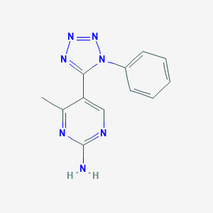 molecular formula C12H11N7 B396380 4-methyl-5-(1-phenyl-1H-tetraazol-5-yl)-2-pyrimidinylamine 