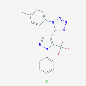 molecular formula C18H12ClF3N6 B396393 5-[1-(4-chlorophenyl)-5-(trifluoromethyl)-1H-pyrazol-4-yl]-1-(4-methylphenyl)-1H-tetraazole 