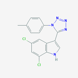 molecular formula C16H11Cl2N5 B396404 5,7-Dichloro-3-(1-p-tolyl-1H-tetrazol-5-yl)-1H-indole 