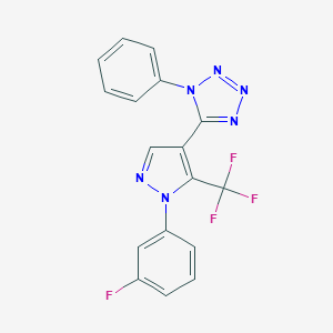 molecular formula C17H10F4N6 B396410 5-[1-(3-fluorophenyl)-5-(trifluoromethyl)-1H-pyrazol-4-yl]-1-phenyl-1H-tetraazole 