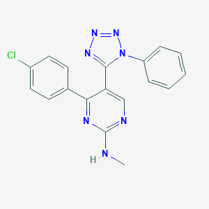 molecular formula C18H14ClN7 B396431 N-[4-(4-chlorophenyl)-5-(1-phenyl-1H-tetraazol-5-yl)-2-pyrimidinyl]-N-methylamine 
