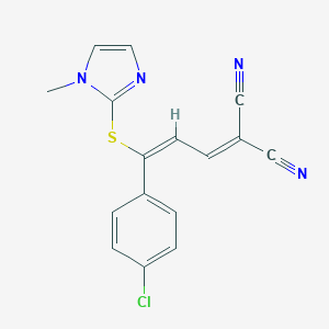 molecular formula C16H11ClN4S B396442 2-{3-(4-chlorophenyl)-3-[(1-methyl-1H-imidazol-2-yl)sulfanyl]-2-propenylidene}malononitrile 