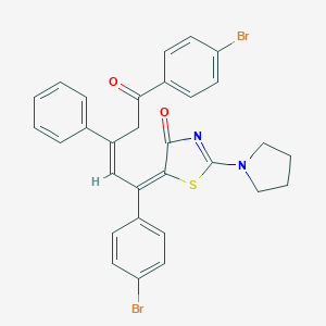 molecular formula C30H24Br2N2O2S B396444 5-[1,5-bis(4-bromophenyl)-5-oxo-3-phenyl-2-pentenylidene]-2-(1-pyrrolidinyl)-1,3-thiazol-4(5H)-one 