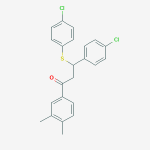 molecular formula C23H20Cl2OS B396460 3-(4-Chlorophenyl)-3-[(4-chlorophenyl)sulfanyl]-1-(3,4-dimethylphenyl)-1-propanone 