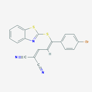 molecular formula C19H10BrN3S2 B396462 2-[3-(1,3-Benzothiazol-2-ylsulfanyl)-3-(4-bromophenyl)-2-propenylidene]malononitrile 