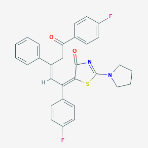 molecular formula C30H24F2N2O2S B396463 5-[1,5-bis(4-fluorophenyl)-5-oxo-3-phenyl-2-pentenylidene]-2-(1-pyrrolidinyl)-1,3-thiazol-4(5H)-one 