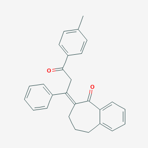 molecular formula C27H24O2 B396464 6-[3-(4-methylphenyl)-3-oxo-1-phenylpropylidene]-6,7,8,9-tetrahydro-5H-benzo[a]cyclohepten-5-one 
