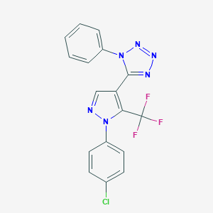 molecular formula C17H10ClF3N6 B396468 5-[1-(4-chlorophenyl)-5-(trifluoromethyl)-1H-pyrazol-4-yl]-1-phenyl-1H-tetraazole 