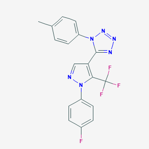 molecular formula C18H12F4N6 B396469 5-[1-(4-fluorophenyl)-5-(trifluoromethyl)-1H-pyrazol-4-yl]-1-(4-methylphenyl)-1H-tetraazole 