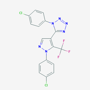 molecular formula C17H9Cl2F3N6 B396500 1-(4-chlorophenyl)-5-[1-(4-chlorophenyl)-5-(trifluoromethyl)-1H-pyrazol-4-yl]-1H-tetraazole 