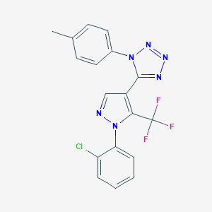 molecular formula C18H12ClF3N6 B396511 5-[1-(2-chlorophenyl)-5-(trifluoromethyl)-1H-pyrazol-4-yl]-1-(4-methylphenyl)-1H-tetraazole 