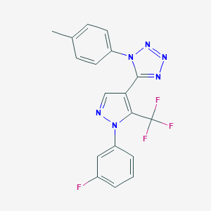 molecular formula C18H12F4N6 B396533 5-[1-(3-fluorophenyl)-5-(trifluoromethyl)-1H-pyrazol-4-yl]-1-(4-methylphenyl)-1H-tetraazole 
