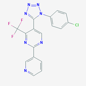 molecular formula C17H9ClF3N7 B396586 5-[1-(4-chlorophenyl)-1H-tetraazol-5-yl]-2-(3-pyridinyl)-4-(trifluoromethyl)pyrimidine 