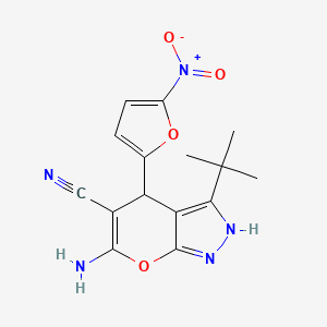 molecular formula C15H15N5O4 B3965939 6-Amino-3-tert-butyl-4-(5-nitrofuran-2-YL)-1H,4H-pyrano[2,3-C]pyrazole-5-carbonitrile 