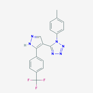 molecular formula C18H13F3N6 B396594 1-(4-methylphenyl)-5-{5-[4-(trifluoromethyl)phenyl]-1H-pyrazol-4-yl}-1H-tetraazole 