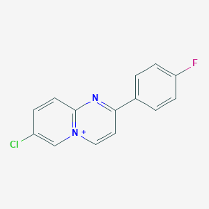 molecular formula C14H9ClFN2+ B396595 7-Chloro-2-(4-fluorophenyl)pyrido[1,2-a]pyrimidin-5-ium 