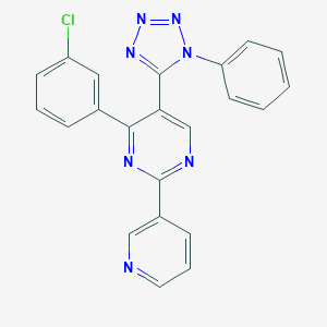 molecular formula C22H14ClN7 B396603 4-(3-chlorophenyl)-5-(1-phenyl-1H-tetraazol-5-yl)-2-(3-pyridinyl)pyrimidine 