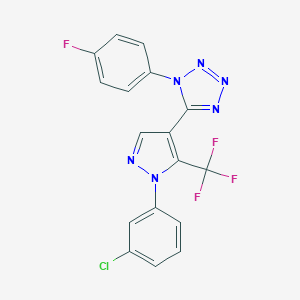 molecular formula C17H9ClF4N6 B396609 5-[1-(3-chlorophenyl)-5-(trifluoromethyl)-1H-pyrazol-4-yl]-1-(4-fluorophenyl)-1H-tetraazole 