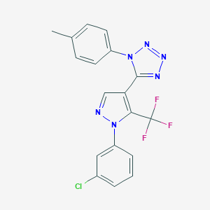 molecular formula C18H12ClF3N6 B396613 5-[1-(3-chlorophenyl)-5-(trifluoromethyl)-1H-pyrazol-4-yl]-1-(4-methylphenyl)-1H-tetraazole 