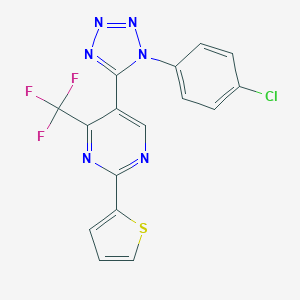 molecular formula C16H8ClF3N6S B396642 5-[1-(4-chlorophenyl)-1H-tetraazol-5-yl]-2-(2-thienyl)-4-(trifluoromethyl)pyrimidine 