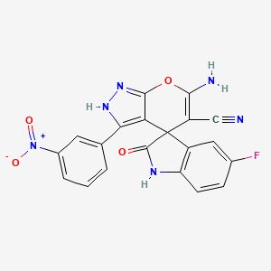 molecular formula C20H11FN6O4 B3966459 6'-amino-5-fluoro-3'-(3-nitrophenyl)-2-oxo-1,2-dihydro-1'H-spiro[indole-3,4'-pyrano[2,3-c]pyrazole]-5'-carbonitrile 