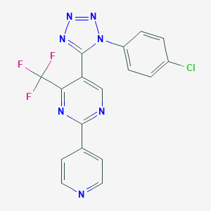 molecular formula C17H9ClF3N7 B396655 5-[1-(4-chlorophenyl)-1H-tetraazol-5-yl]-2-(4-pyridinyl)-4-(trifluoromethyl)pyrimidine 