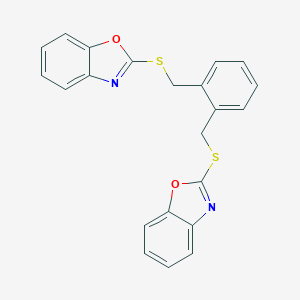 molecular formula C22H16N2O2S2 B396662 2-({2-[(1,3-Benzoxazol-2-ylsulfanyl)methyl]benzyl}sulfanyl)-1,3-benzoxazole 