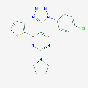 molecular formula C19H16ClN7S B396672 5-[1-(4-chlorophenyl)-1H-tetraazol-5-yl]-2-(1-pyrrolidinyl)-4-(2-thienyl)pyrimidine 