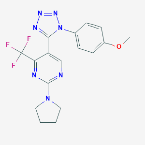 molecular formula C17H16F3N7O B396683 5-[1-(4-methoxyphenyl)-1H-tetraazol-5-yl]-2-(1-pyrrolidinyl)-4-(trifluoromethyl)pyrimidine 