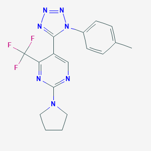 molecular formula C17H16F3N7 B396689 5-[1-(4-methylphenyl)-1H-tetraazol-5-yl]-2-(1-pyrrolidinyl)-4-(trifluoromethyl)pyrimidine 
