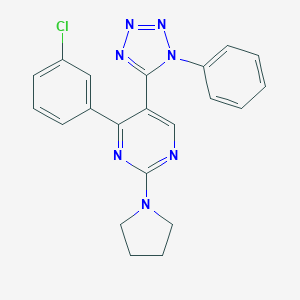 molecular formula C21H18ClN7 B396690 4-(3-chlorophenyl)-5-(1-phenyl-1H-tetraazol-5-yl)-2-(1-pyrrolidinyl)pyrimidine 