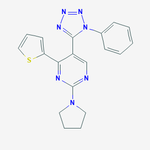 molecular formula C19H17N7S B396691 5-(1-phenyl-1H-tetraazol-5-yl)-2-(1-pyrrolidinyl)-4-(2-thienyl)pyrimidine 