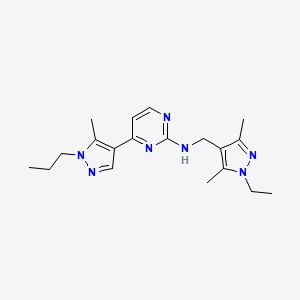 molecular formula C19H27N7 B3966989 N-[(1-ethyl-3,5-dimethyl-1H-pyrazol-4-yl)methyl]-4-(5-methyl-1-propyl-1H-pyrazol-4-yl)pyrimidin-2-amine 