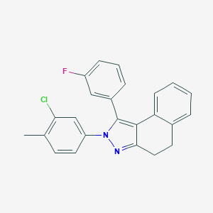 molecular formula C24H18ClFN2 B396701 2-(3-chloro-4-methylphenyl)-1-(3-fluorophenyl)-4,5-dihydro-2H-benzo[e]indazole 