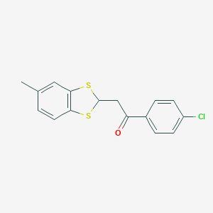 molecular formula C16H13ClOS2 B396711 1-(4-Chlorophenyl)-2-(5-methyl-1,3-benzodithiol-2-yl)ethanone 