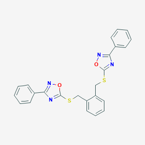 molecular formula C24H18N4O2S2 B396715 3-Phenyl-5-[(2-{[(3-phenyl-1,2,4-oxadiazol-5-yl)sulfanyl]methyl}benzyl)sulfanyl]-1,2,4-oxadiazole 