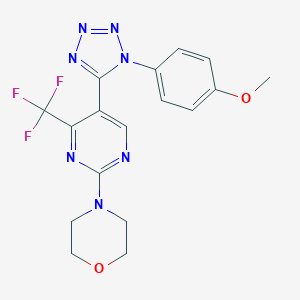 molecular formula C17H16F3N7O2 B396719 methyl 4-{5-[2-(4-morpholinyl)-4-(trifluoromethyl)-5-pyrimidinyl]-1H-tetraazol-1-yl}phenyl ether 