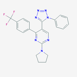 molecular formula C22H18F3N7 B396724 5-(1-phenyl-1H-tetraazol-5-yl)-2-(1-pyrrolidinyl)-4-[4-(trifluoromethyl)phenyl]pyrimidine 