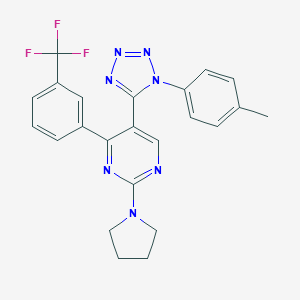 molecular formula C23H20F3N7 B396725 5-[1-(4-methylphenyl)-1H-tetraazol-5-yl]-2-(1-pyrrolidinyl)-4-[3-(trifluoromethyl)phenyl]pyrimidine 