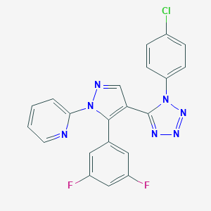 molecular formula C21H12ClF2N7 B396729 2-[4-[1-(4-chlorophenyl)-1H-tetraazol-5-yl]-5-(3,5-difluorophenyl)-1H-pyrazol-1-yl]pyridine 