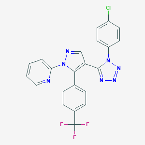 molecular formula C22H13ClF3N7 B396732 2-{4-[1-(4-chlorophenyl)-1H-tetraazol-5-yl]-5-[4-(trifluoromethyl)phenyl]-1H-pyrazol-1-yl}pyridine 