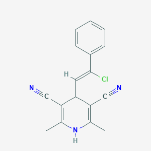 molecular formula C17H14ClN3 B396743 4-(2-Chloro-2-phenylvinyl)-2,6-dimethyl-1,4-dihydro-3,5-pyridinedicarbonitrile 