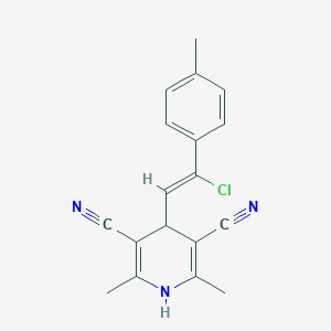 molecular formula C18H16ClN3 B396747 4-[2-Chloro-2-(4-methylphenyl)vinyl]-2,6-dimethyl-1,4-dihydro-3,5-pyridinedicarbonitrile 