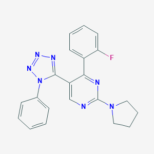 molecular formula C21H18FN7 B396752 4-(2-fluorophenyl)-5-(1-phenyl-1H-tetraazol-5-yl)-2-(1-pyrrolidinyl)pyrimidine 