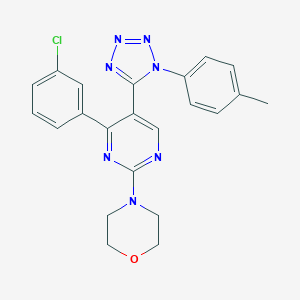 molecular formula C22H20ClN7O B396759 4-{4-(3-chlorophenyl)-5-[1-(4-methylphenyl)-1H-tetraazol-5-yl]-2-pyrimidinyl}morpholine 