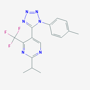 molecular formula C16H15F3N6 B396764 2-isopropyl-5-[1-(4-methylphenyl)-1H-tetraazol-5-yl]-4-(trifluoromethyl)pyrimidine 