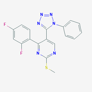 molecular formula C18H12F2N6S B396767 4-(2,4-difluorophenyl)-5-(1-phenyl-1H-tetraazol-5-yl)-2-pyrimidinyl methyl sulfide 